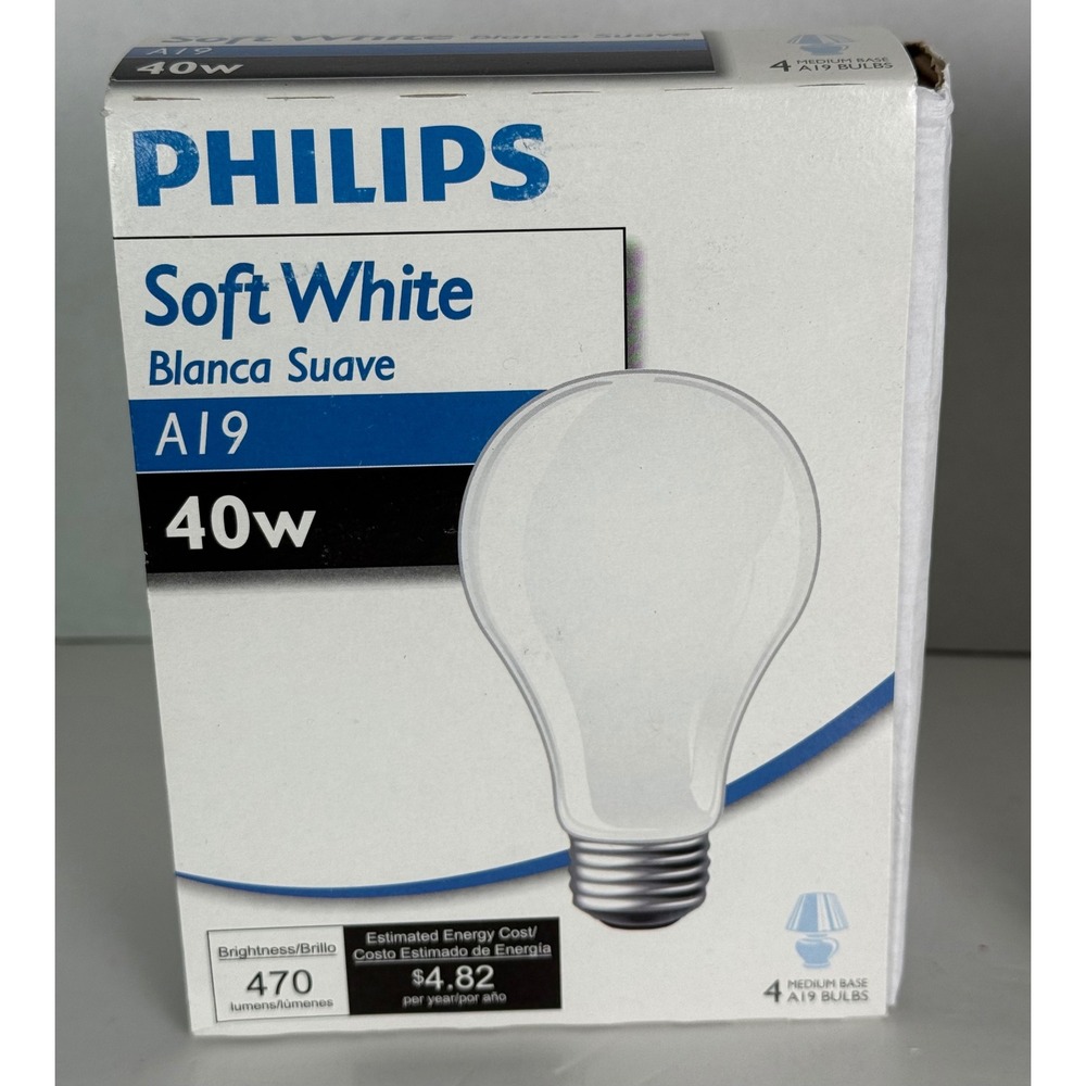 Philips Soft White A19 40W Medium Base Light Bulbs New & Tested Set of 3